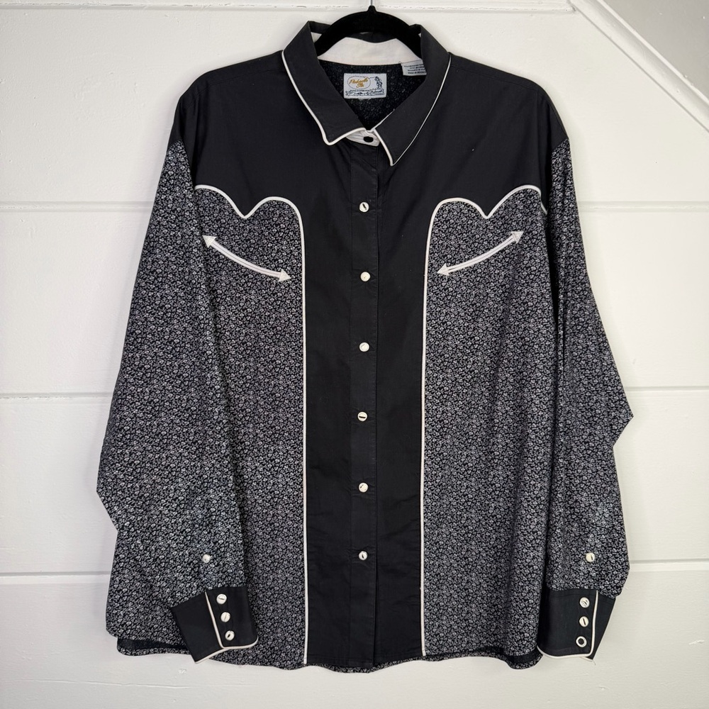 Panhandle Slim Western Button Down Women's Plus Size 2X‎ 3X Black White Cowgirl